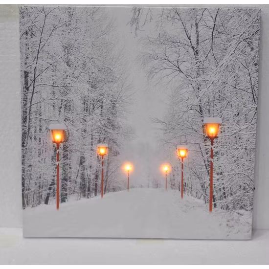 Rojo Navidad LED pared lienzo arte decoración del hogar, iluminar la escena de invierno nevada con pilas, camino de invierno hogar invierno