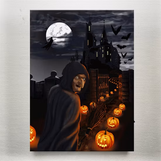 Arte al por mayor de la pared del cráneo de la noche de Halloween Rose con luces LED