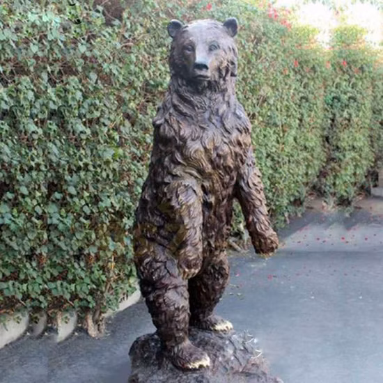 Outdoor Decoration Metal Craft Modern Animal Wildlife Copper Brass Bear Statue Life Size Bronze Bear Statue