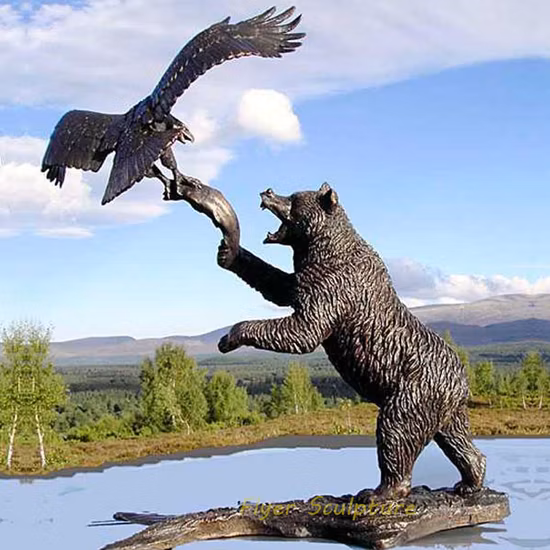 Outdoor Decoration Metal Craft Modern Animal Wildlife Copper Brass Bear Statue Life Size Bronze Bear Statue