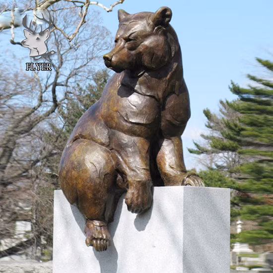 Outdoor Decoration Metal Craft Modern Animal Wildlife Copper Brass Bear Statue Life Size Bronze Bear Statue
