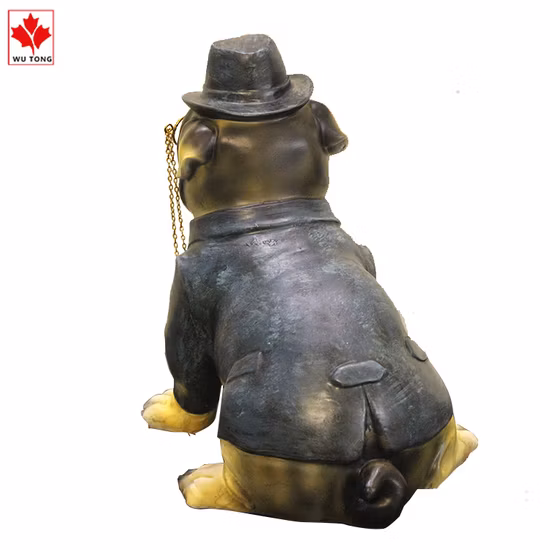 Figura de perro geométrica de resina con niña sosteniendo