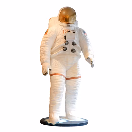 Estatua de astronauta de fibra de vidrio realista de tamaño natural, escultura de astronauta 3D, venta al por mayor de fábrica, estatua de astronauta de fibra de vidrio
