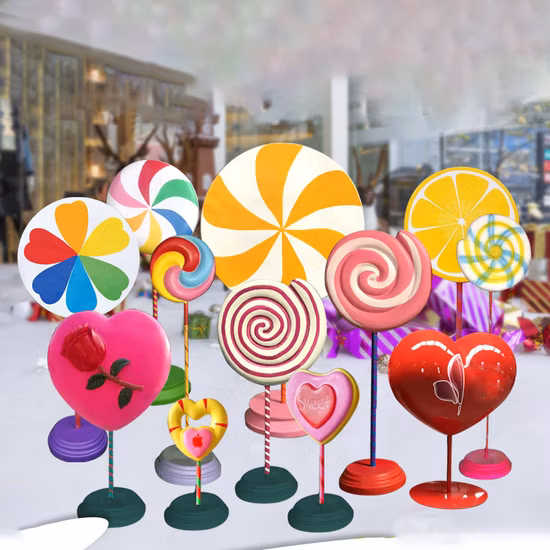 Candyland-decoración navideña gigante de fibra de vidrio, bastón de caramelo, estatua, accesorios de exhibición para la venta